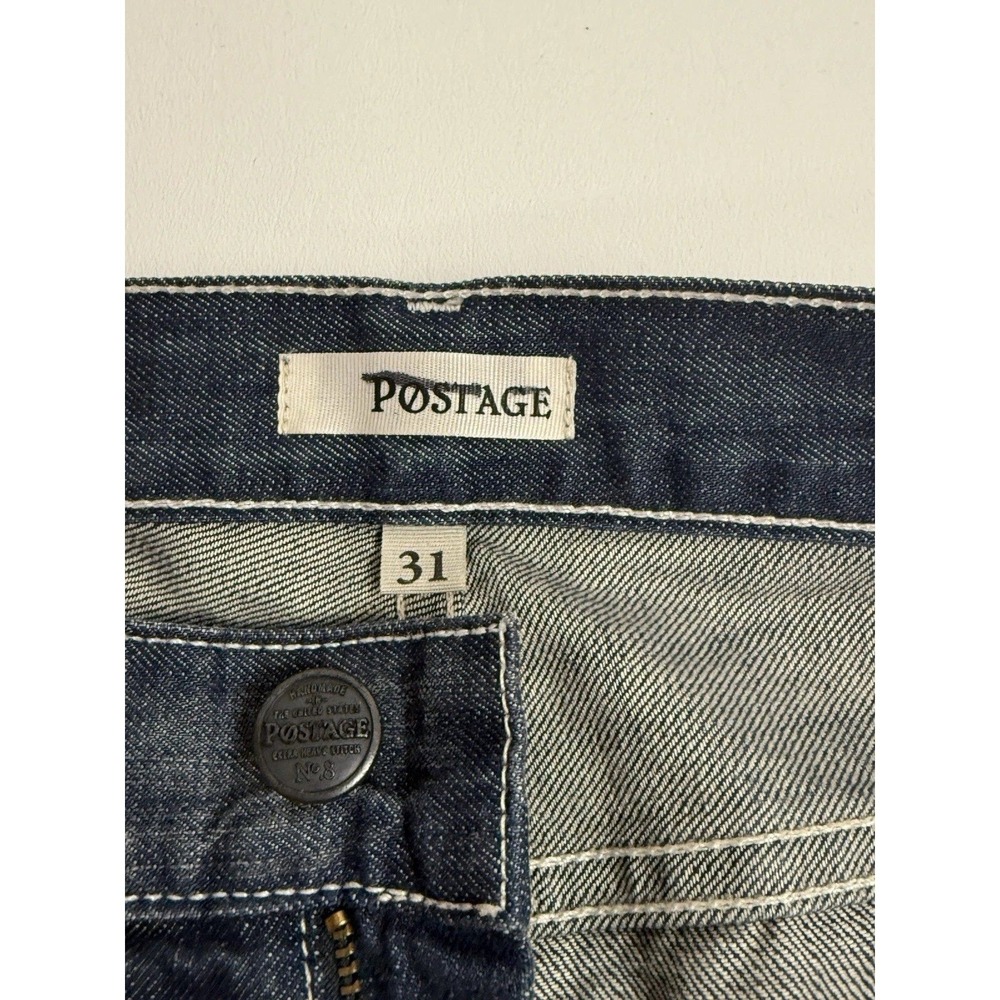 Postage Mens Handmade Straight Leg Jeans Dark Wash Contrast Stitch Size 31 USA